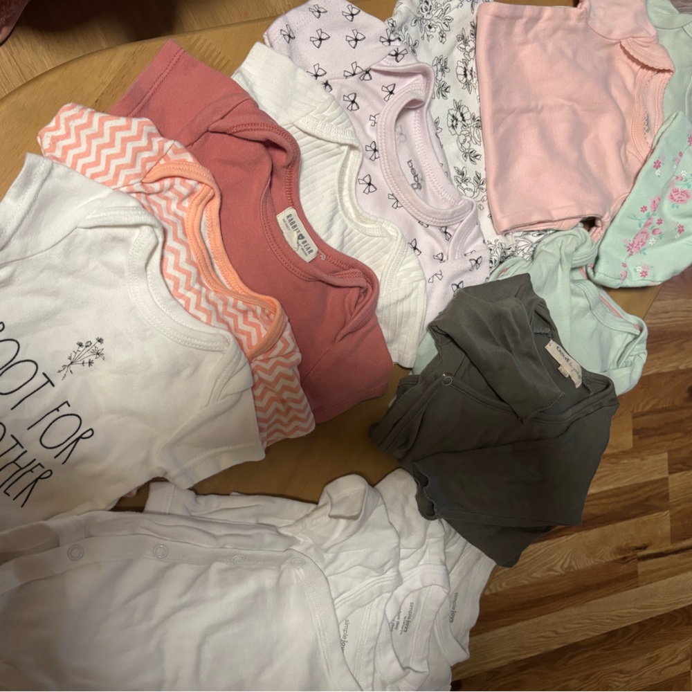 Baby Girl Onesie Bundle - Pastel Pink, Coral, White & Gray